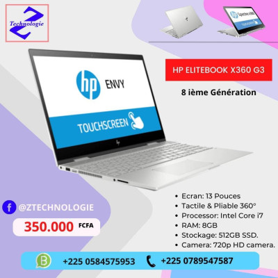 Ordinateur HP EliteBook X360 G3 | 13”, i7, 8Gb Ram, 512Gb SSD