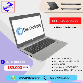 Ordinateur HP Elitebook 840 | 14”, I5, 8gb Ram, 500gb DD | 6ème génération